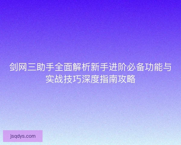 剑网三助手全面解析新手进阶必备功能与实战技巧深度指南攻略